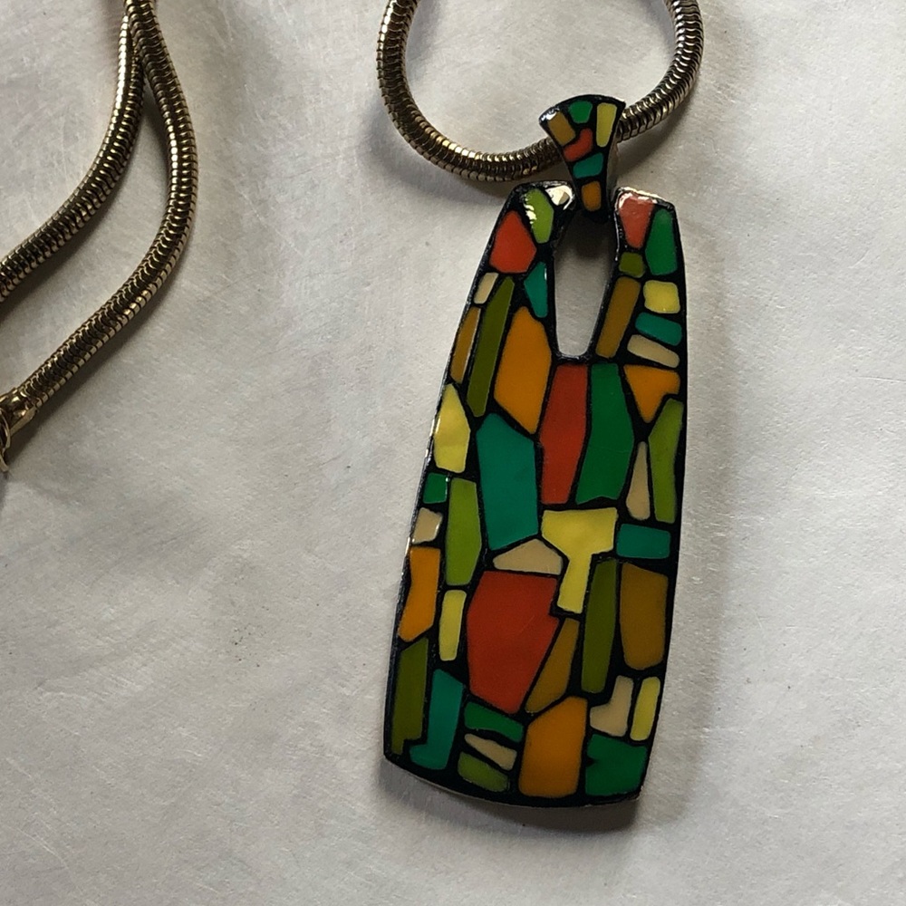 VTG EISENBERG Enamel Mosaic Gold Tone Necklace